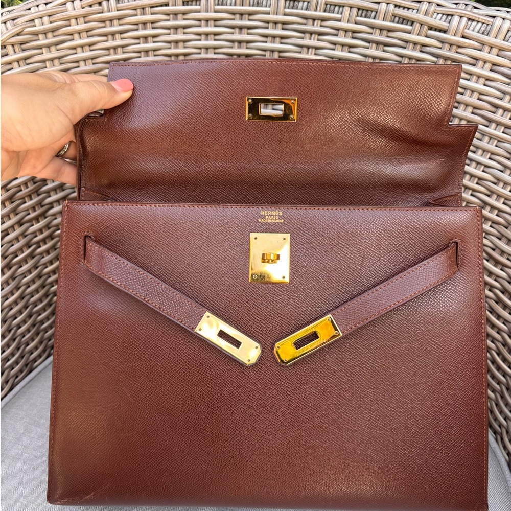 Authentic HERMES KELLY 32 gold brown courchevel leather bag - Picture 3 of 15